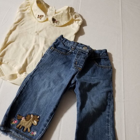 Gymboree Pony Ranch Used 6-12 month Jeans, pants & Outlet Bodysuit. - Picture 2 of 3